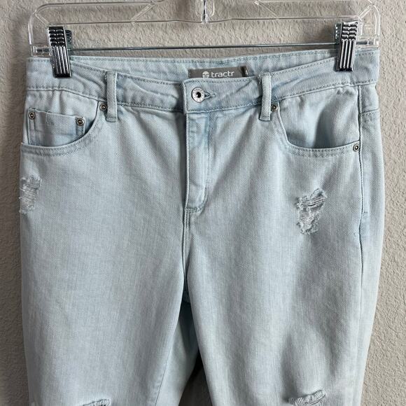 Tractr Distressed Skinny Leg Jeans Girl's 14 Light Wash Mid Rise Stretch Raw Hem - Picture 2 of 6